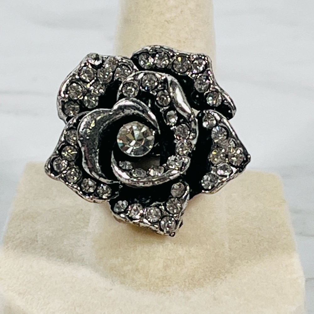 Rhinestone Rose Adjustable Ring - Picture 2 of 10